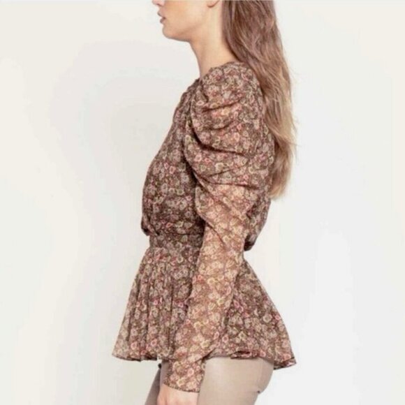 NWOT Walter Baker Rita Floral Wrap Peplum Top Brown Pink Green Size Large - Picture 11 of 12